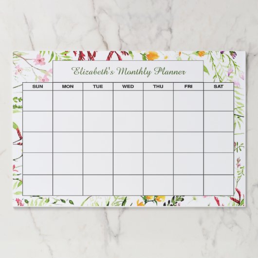 ガーデンフローラパーソナライズされた月プランナー ペーパーパッド (正面)