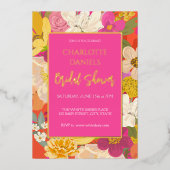 ガーデンフローラピンクブライダルシャワー 箔招待状 (正面)