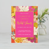 ガーデンフローラピンクブライダルシャワー 箔招待状 (立ち正面)