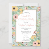 ガーデンフローラピンク | イエローブーケスウィート16パーティー マグネット招待状 (正面)