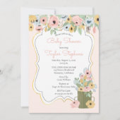ガーデンフローラピンク | 黄色の花束のベビーシャワー 招待状 (正面)