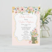 ガーデンフローラピンク | 黄色の花束のベビーシャワー 招待状 (スタンド正面)