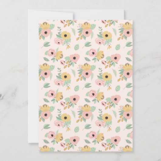 ガーデンフローラピンク | 黄色の花束のベビーシャワー 招待状 (裏面)