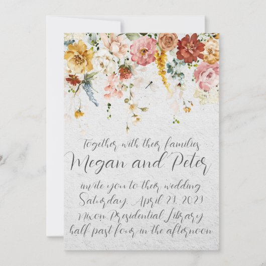 ガーデンフローラファインアート書道スタイル結婚ズ 招待状 (正面)