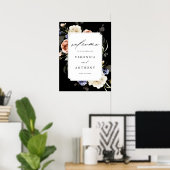 ガーデンフローラフレームエレガントなウェディングウェルカムブラック ポスター (ホームオフィス)