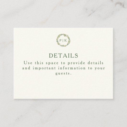 ガーデンフローラモノグラムリースピンクグリーン結婚ズ エンクロージャーカード (正面)