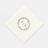 ガーデンフローラモノグラムリースピンクグリーン結婚ズ スタンダードランチョンナプキン (角)