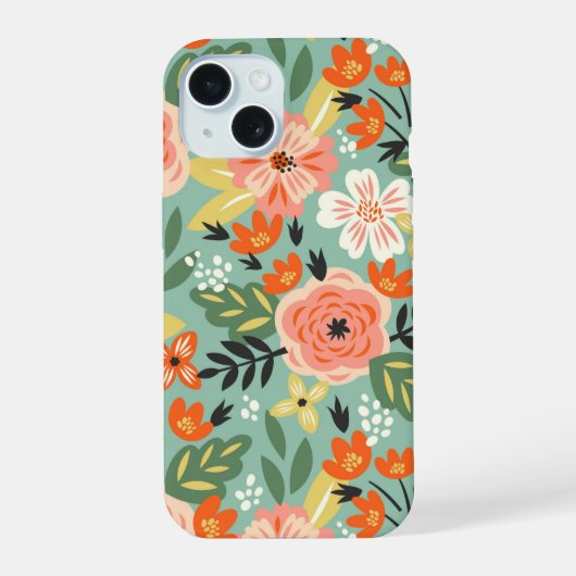 ガーデンフローラル柄 iPhone 15ケース (裏面)