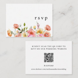 ガーデンフローラルQRコード結婚式RSVPカード エンクロージャーカード