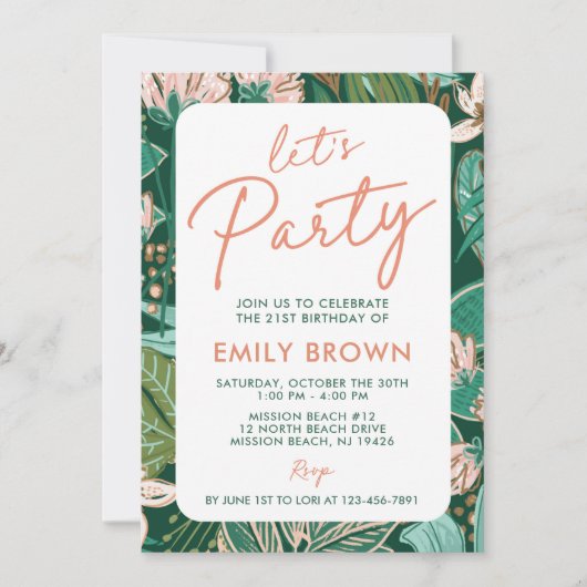 ガーデンフローラレッツパーティー任意の年齢誕生日 招待状 (正面)