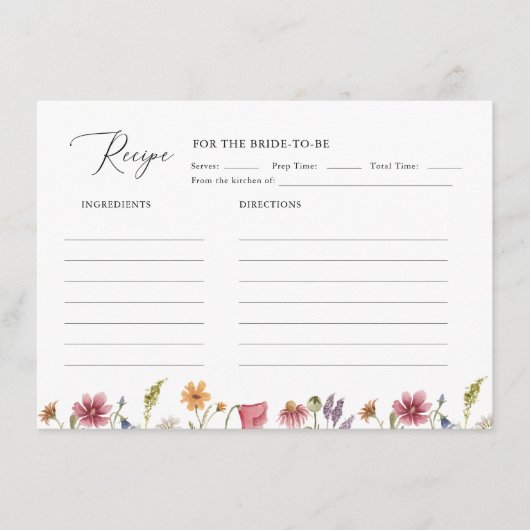 ガーデンフローラワイルドフラワーブライダルシャワーレシピ エンクロージャーカード (正面)