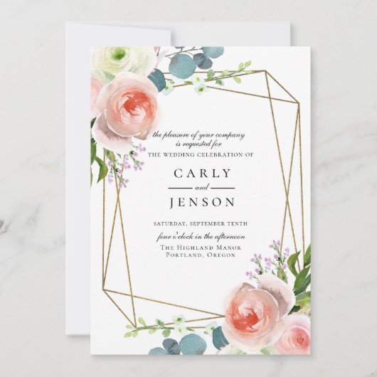 ガーデンフローラ幾何学的結婚式招待状 招待状 (正面)