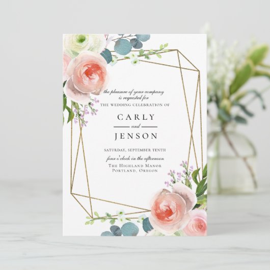 ガーデンフローラ幾何学的結婚式招待状 招待状 (スタンド正面)