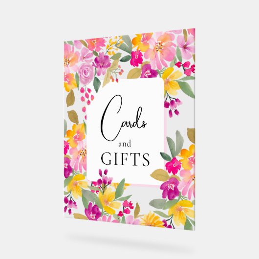 ガーデンフローラ水彩ブライダルシャワー標識 アクリルサイン (傾斜)