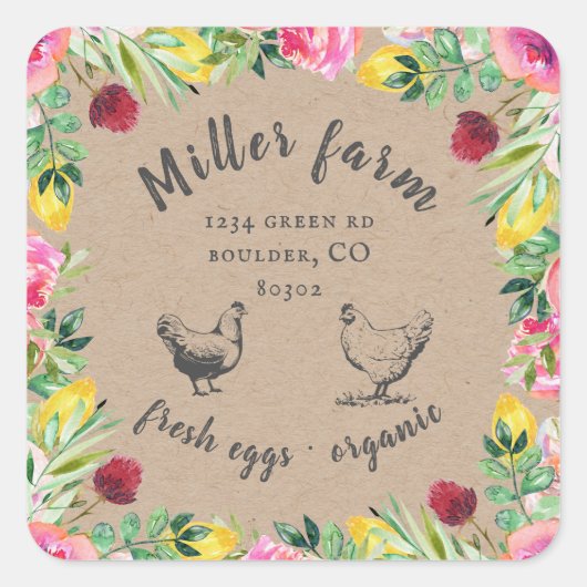 ガーデンフローラ農家の卵カートンの正方形シール スクエアシール (正面)