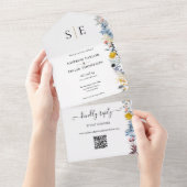 ガーデンフローラQRコードエレガントモノグラム結婚ズ オールインワン招待状 (貼ってはがせる)