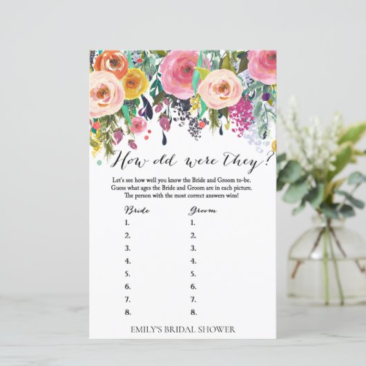 ガーデンブライダルシャワーゲーム – 彼らは何歳だった (スタンド正面)