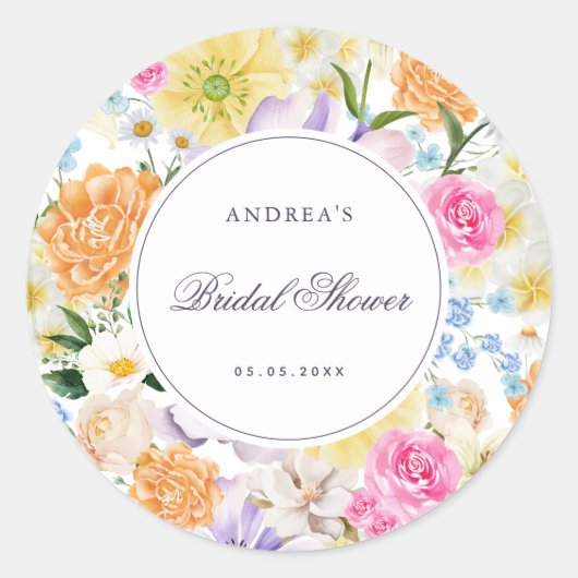 ガーデンブライト フローラル スプリング サマー ブライダルシャワー ラウンドシール (正面)