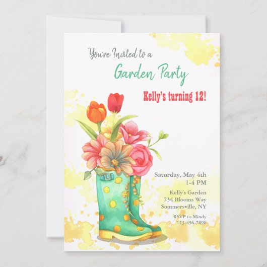 ガーデンブーツと花の招待状 招待状 (正面)
