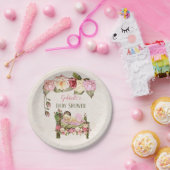 ガーデンベビーシャワーベッドバラガールピンクアイボリー ペーパープレート (パーティー)