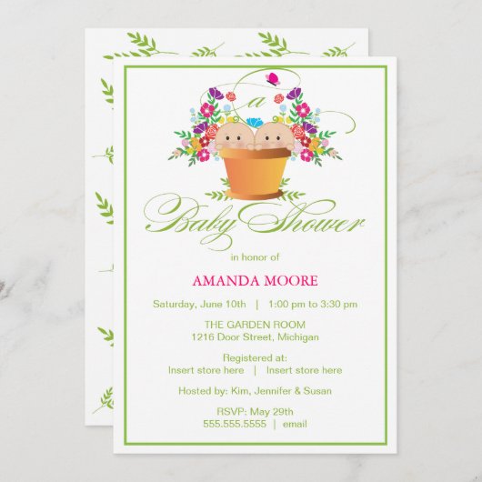 ガーデンベビーシャワー招待状|双子 招待状 (正面/裏面)