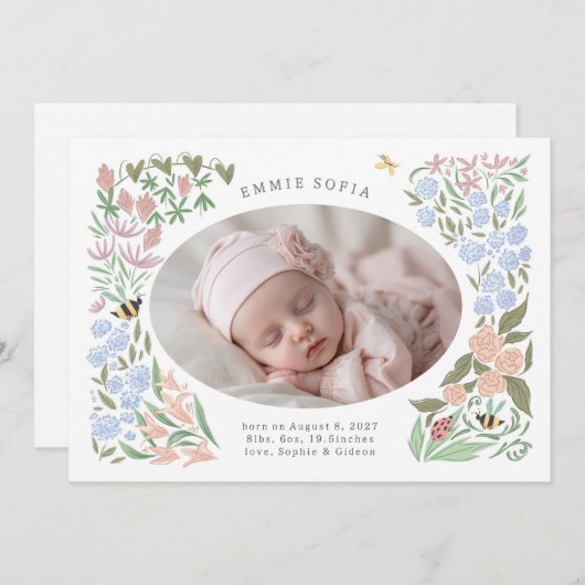 ガーデンベビー開花 | 出産発表の少女 案内状 (正面/裏面)