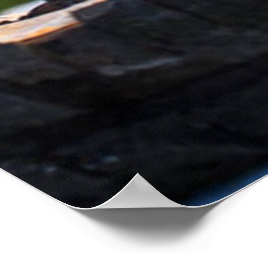 ガーデンベンチに3匹のかわいいパピヨンの子犬 ポスター (角)