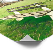 ガーデンベンチ引用文ブルーオータムスカイグリーングラスアート ポスター (角)