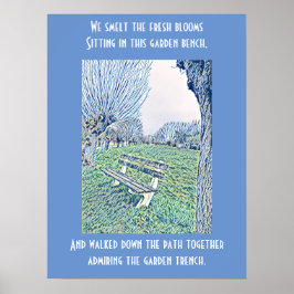 ガーデンベンチ引用文ブルーオータムスカイ抽象芸術アート ポスター