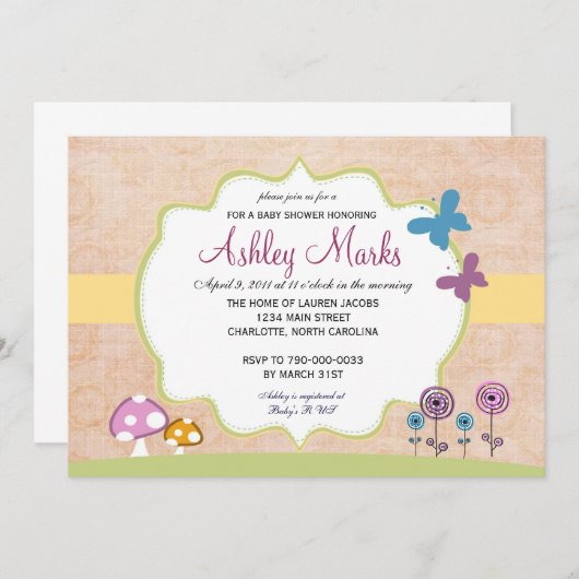 ガーデンベ素朴ビーシャワー招待状 招待状 (正面/裏面)