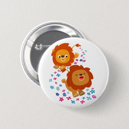ガーデンボタンバッジの可愛い漫画のライオン 缶バッジ (正面&裏面)