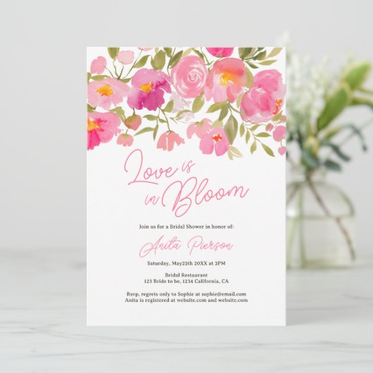 ガーデンボーフローラピンクスクリプトシックブライダルシャワー 招待状 (スタンド正面)