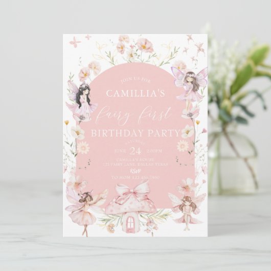 ガーデンボーホアーチエンチャントフェアリーファースト誕生日 招待状 (スタンド正面)