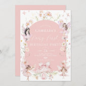 ガーデンボーホアーチエンチャントフェアリーファースト誕生日 招待状 (正面/裏面)