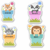 ガーデンポットの4匹のかわいい動物セット シール (正面)