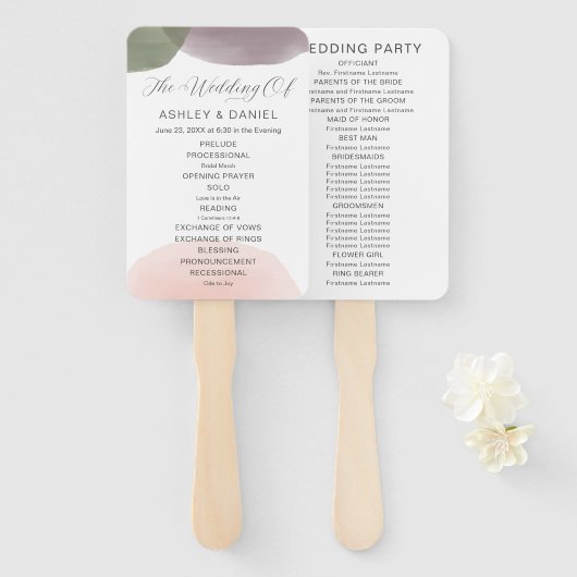 ガーデンモダンウォーターカラーサークル結婚式 プログラム ハンドファン (正面&裏面)