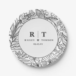 ガーデンモダンフローラエレガント婚約パーティ ペーパープレート