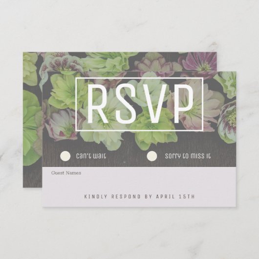 ガーデンモダンヘレボアウッドとホワイトRSVPカード 出欠カード (正面/裏面)