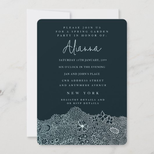 ガーデンユニークシーンアーティスト誕生日スカイブルー 招待状 (正面)