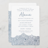 ガーデンユニークシーンアーティスト誕生日ネイビーブルー 招待状 (正面/裏面)