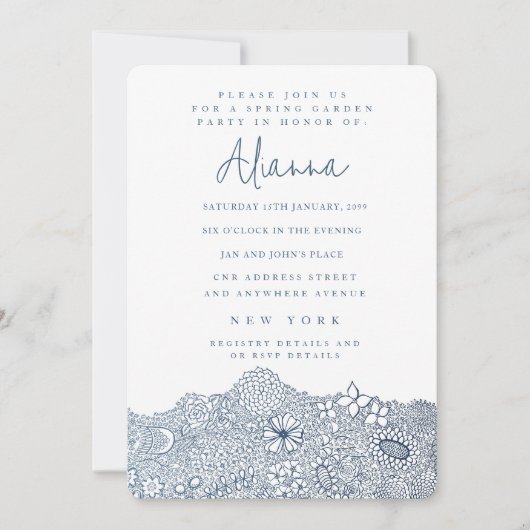 ガーデンユニークシーンアーティスト誕生日ネイビーブルー 招待状 (正面)