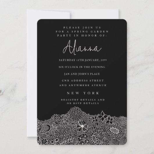 ガーデンユニークシーンアーティスト誕生日白黒 招待状 (正面)