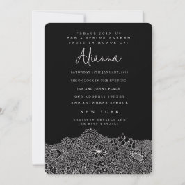 ガーデンユニークシーンアーティスト誕生日白黒 招待状