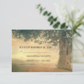 ガーデンライトツリー素朴な古い結婚式RSVPカード 出欠カード (スタンド正面)