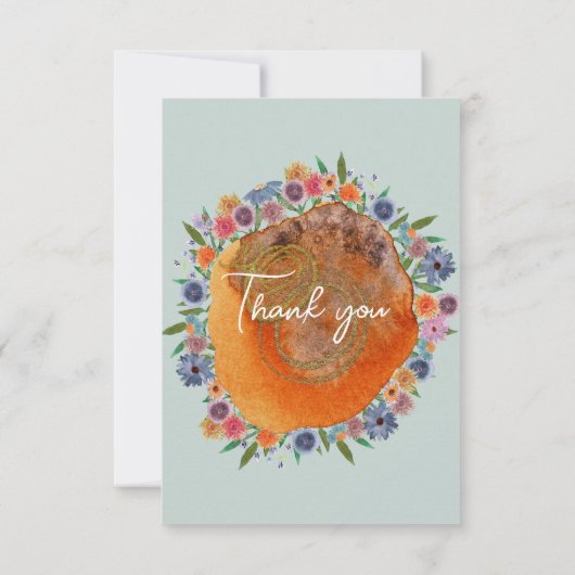 ガーデンライトブルーボホワイルドフラワーフォトズ結婚ズ サンキューカード (裏面)