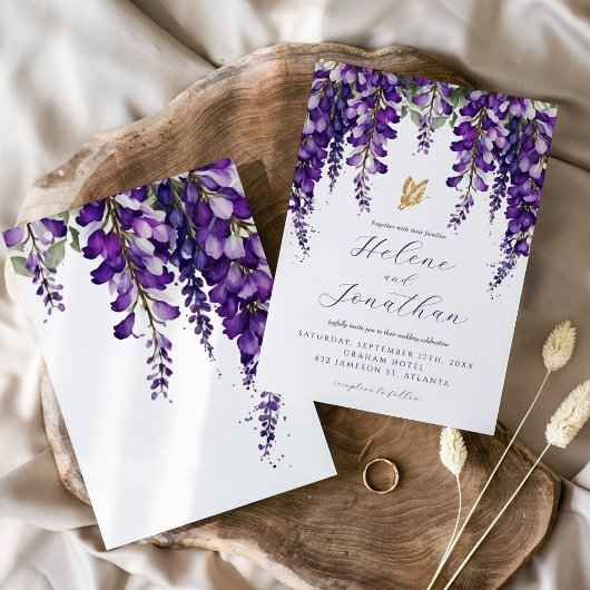 ガーデンラベンダーウォーターカラーフローラエレガントな結婚式 招待状