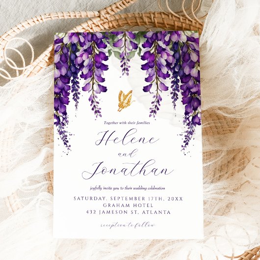 ガーデンラベンダーウォーターカラーフローラエレガントな結婚式 招待状