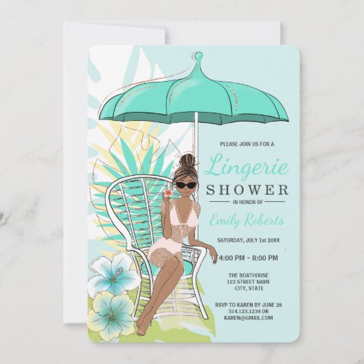 ガーデンランジェリーシャワー アフリカ系アメリカ人花嫁 招待状 (正面)
