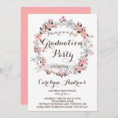 ガーデンリース |ピンクとグレーのフローラ卒業 招待状 (正面/裏面)