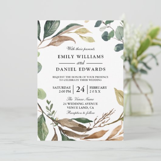 ガーデンリーフリースエレガント秋または春の結婚式 招待状 (スタンド正面)